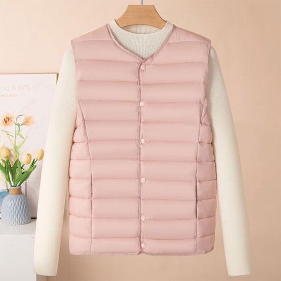 Nmnitkp Women's Puffer Vest Lightweight Stand Collar Zip Pockets Puffy Vests Sleeveless Quilted Padded Outerwear Pink,2XL