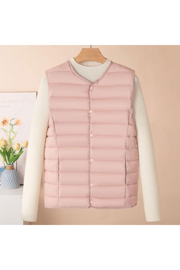 Women's Puffer Vest Lightweight Stand Collar Zip Pockets Puffy Vests Sleeveless Quilted Padded Outerwear Pink,XL