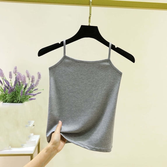 Nmnitkp Women's Ribbed Knit Spaghetti Strap Camisoles, Solid Color Sleeveless Tank Tops, Versatile Layering Base Cami for Spring Summer Casual Daily & Office Wear Gray,M