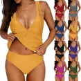 thumbnail image 1 of Nmnitkp Women's Ruched Tankini Swimsuits V Neck Wrap Tie Back Two Pieces Bathing Suit Tummy Control Swimwear Solid Color Mid Rise Tankini Tops with Swim Short, 1 of 9