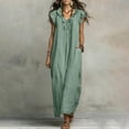 thumbnail image 1 of Nmnitkp Women's Ruffle V Neck Maxi Dress, Flutter Sleeveless Loose Linen Blend Dress with Pockets, Casual Summer Dress for Beach Vacation & Daily Wear Mint Green,XXL, 1 of 9