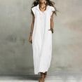 thumbnail image 1 of Nmnitkp Women's Ruffle V Neck Maxi Dress, Flutter Sleeveless Loose Linen Blend Dress with Pockets, Casual Summer Dress for Beach Vacation & Daily Wear White,XL, 1 of 8