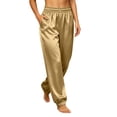thumbnail image 1 of Nmnitkp Women's Satin Jogger Pants High Waisted Elastic Pull On Silky Lounge Pants with Side Pockets Casual Sleep Pajama Pants for Loungewear Sleepwear Daily WearGold,M, 1 of 8