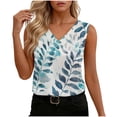 thumbnail image 1 of Nmnitkp Women's Satin V Neck Sleeveless Tank Tops, Watercolor Leaf Print Casual Blouses, Loose Fit Summer Tops for Daily Commute & Office Layering White,5XL, 1 of 7