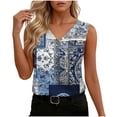 thumbnail image 1 of Nmnitkp Women's Satin V Neck Sleeveless Tank Tops, Watercolor Leaf Print Casual Blouses, Loose Fit Summer Tops for Daily Commute & Office Layering White,L, 1 of 7