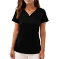 thumbnail image 1 of Nmnitkp Women's Solid Scrubs Top Short Sleeve Notch V-Neck Multi-Pockets Four-Way Stretch Moisture-Wicking Antimicrobial Breathable Lightweight Caregiver Nursing Medical Uniform Shirt Black,2XL, 1 of 8