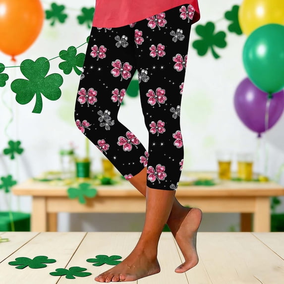 Nmnitkp Women's St. Patrick's Day Capri Yoga Leggings, High Waisted Tummy Control Abstract Plaid Printed Activewear, Green Orange Casual Stretch Leggings for Holiday Party & Daily Wear Green #02,2XL