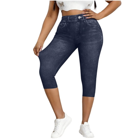 Nmnitkp Women's Stretchy Capri Jeggings High Waisted No Denim Jean Pants Stretchy Tummy Control Skinny Jean Leggings