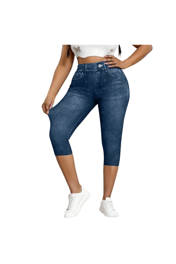 Women's Stretchy Capri Jeggings High Waisted No Denim Jean Pants Stretchy Tummy Control Skinny Jean Leggings