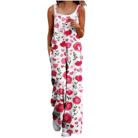 Nmnitkp Women's Summer Casual Overalls Loose Wide Leg Jumpsuits Boho Floral Printed Baggy Rompers with Pockets