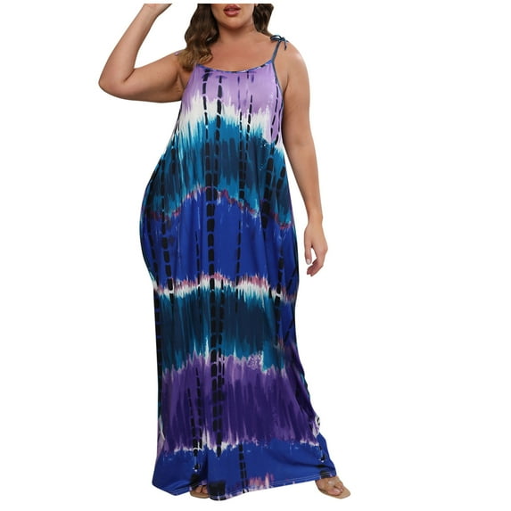 Nmnitkp Women's Summer Maxi Dress Casual Sleeveless Spaghetti Strap Beach Sundress Long Dress Split Maxi Dresses with Pockets L-4XL