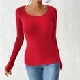 thumbnail image 1 of Nmnitkp Women's Tops Comfortable and Soft Long Sleeve Shirts for Women Crewneck Casual Slim Basic Shirts Fitted Tops Red,S, 1 of 4