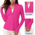 thumbnail image 1 of Nmnitkp Women's UPF 50+ Sun Protection Shirt, Long Sleeve 1/4 Zip High Collar Top with Thumbholes, Cooling Quick Dry Workout Hiking Golf Running Tee Hot Pink,2XL, 1 of 9