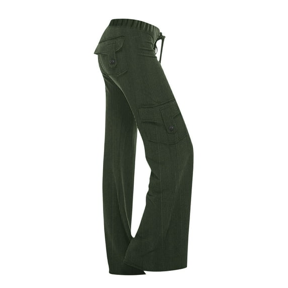 Nmnitkp Women's Vintage Corduroy High Elastic Waist Wide Leg Pocketed Pants Trouser Premium Healthy Fabric Cargo Pants Women
