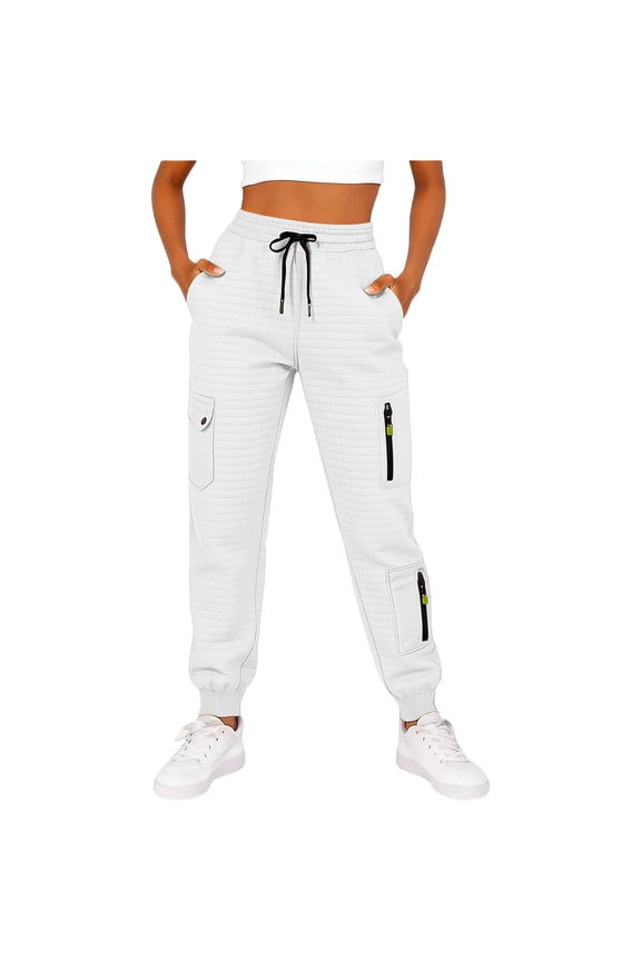 Women's Wide Leg Pants High Waisted Waffle Knit Drawstring Sweatpants Casual Slacks Work Pants Business Palazzo Trousers with Pockets