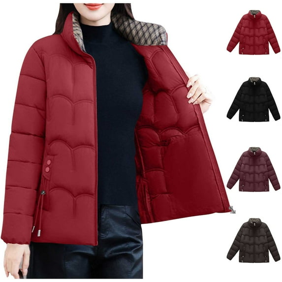 Nmnitkp Women's Winter Coat Full-Zip Down Jacket Waterproof Puffer Coat Warm Parkas Long Sleeve Outerwear Red,2XL