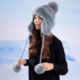 thumbnail image 1 of Nmnitkp Women's Winterwarm Wool Ball Knitted Hat With Large Head Circumference And Cold-proof Earmuffs Gray, 1 of 8