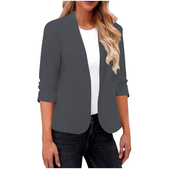 Nmnitkp Women's Work Office Blazer No Button Notched Lapel Business Tuxedo Blazer Casual Blazer Jackets Suit Dark Gray,L