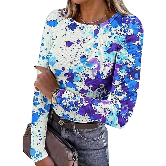 Nmnitkp Womens 2025 Summer Fall Long Sleeve Shirts Ribbed Knit Fitted Basic Tee Going Out Tops Underscrub Casual Outfits Dark Blue,2XL