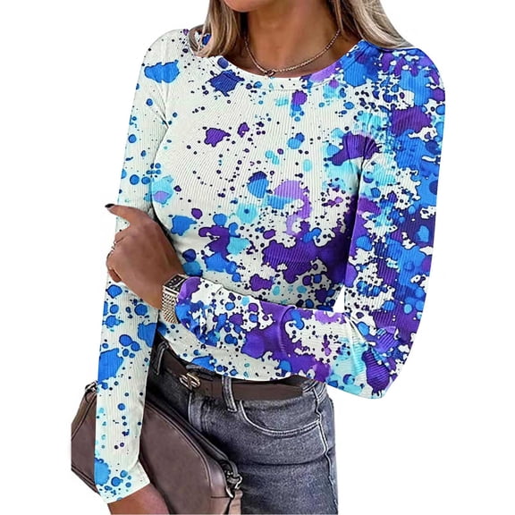 Nmnitkp Womens 2025 Summer Fall Long Sleeve Shirts Ribbed Knit Fitted Basic Tee Going Out Tops Underscrub Casual Outfits Dark Blue,L