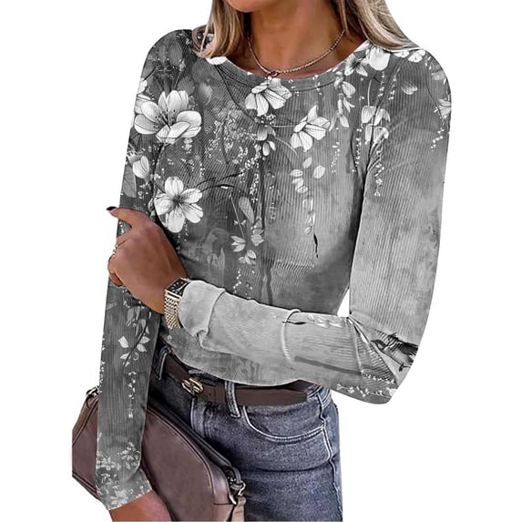 Nmnitkp Womens 2025 Summer Fall Long Sleeve Shirts Ribbed Knit Fitted Basic Tee Going Out Tops Underscrub Casual Outfits Gray,M
