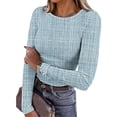 thumbnail image 1 of Nmnitkp Womens 2025 Summer Fall Long Sleeve Shirts Ribbed Knit Fitted Basic Tee Going Out Tops Underscrub Casual Outfits Light blue,L, 1 of 8