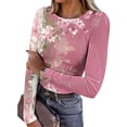 thumbnail image 1 of Nmnitkp Womens 2025 Summer Fall Long Sleeve Shirts Ribbed Knit Fitted Basic Tee Going Out Tops Underscrub Casual Outfits Pink,L, 1 of 8