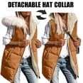 thumbnail image 1 of Nmnitkp Womens 2026 Long Puffer Vest Full-Zip Hooded Sleeveless Down Jacket Coats with Pockets Brown,2XL, 1 of 9