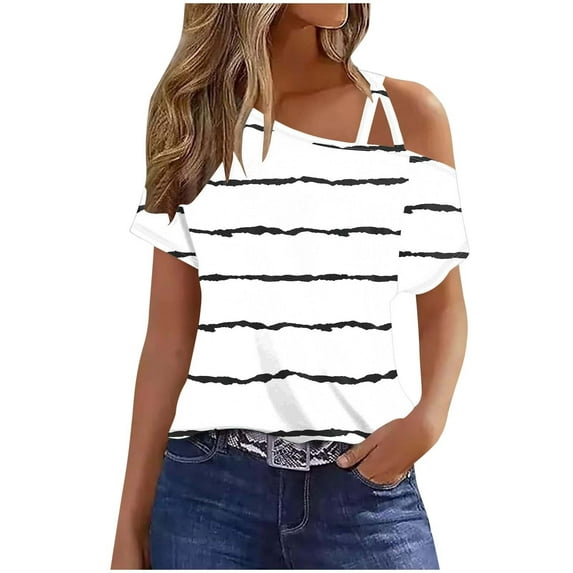 Nmnitkp Womens Blouses Color Block Off Shoulder Tops Striped Tank Tee Summer Casual Loose Fit Short Sleeve Shirt