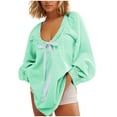 thumbnail image 1 of Nmnitkp Womens Casual Striped Dressy Blouses Long Sleeve Scoop Neck Bow Tie Front Oversized Spring Fall Tunic Shirt Tops, 1 of 7