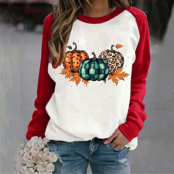 Nmnitkp Womens Crew Neck Sweatshirt Long Sleeve Casual Loose Fit Tops Cute Printed Pullover Sweatshirts Red,XL
