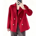 thumbnail image 1 of Nmnitkp Womens Fall Winter Casual Business Wool Blend Coat Loose Double Breasted Dressy Blazer Pea Coat Red,M, 1 of 7