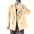 thumbnail image 1 of Nmnitkp Womens Fall Winter Casual Business Wool Blend Coat Loose Double Breasted Dressy Blazer Pea Coat Yellow,M, 1 of 7