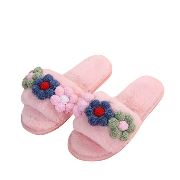 Nmnitkp Womens Fuzzy Memory Foam Slippers Beautiful Pattern Band Cozy Plush Home Slippers Fluffy Furry Open Toe House Shoes Indoor Outdoor Slide Slipper