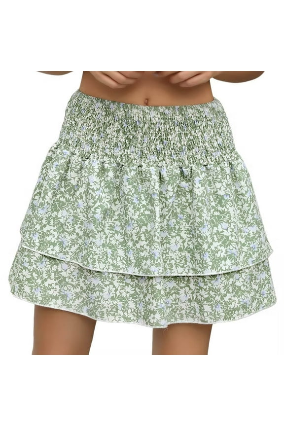 Womens High Waisted Pleated Skirt Ruffled Tennis Skirts Pickleball Golf Skater Cheer Skorts with Shorts Pockets Green,L