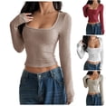 thumbnail image 1 of Nmnitkp Womens Long Sleeve Tops Casual Fashion Solid Color Fall/Winter Blouses Shirts Tops Khaki,L, 1 of 7