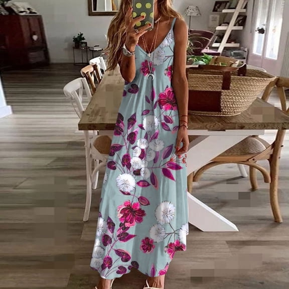Nmnitkp Womens Maxi Dress 2025 Casual Strappy V Neck Sleeveless Flowy Sundress Plus Size Loose Long Maxi Beach Dress Sundress for Vacation S-5XL