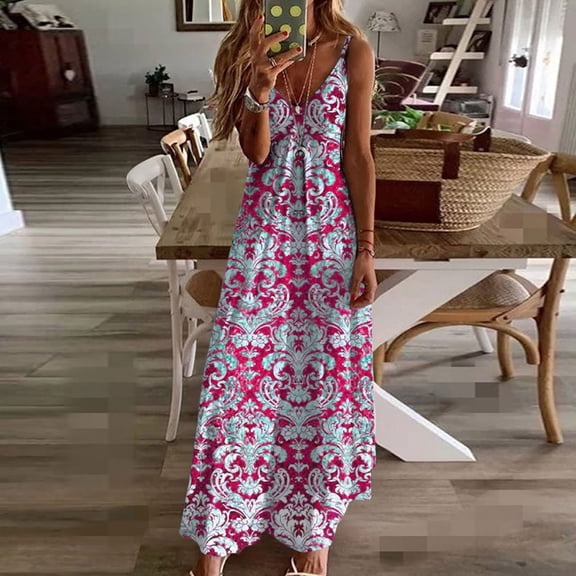 Nmnitkp Womens Maxi Dress 2025 Casual Strappy V Neck Sleeveless Flowy Sundress Plus Size Loose Long Maxi Beach Dress Sundress for Vacation S-5XL