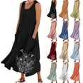 thumbnail image 1 of Nmnitkp Womens Maxi Dress Floral Scoop Neck Beach Sundress Ruched Oversized A-Line Long Dress Sleeveless Plus Size Sundress with Pockets S-XXXXXL, 1 of 6