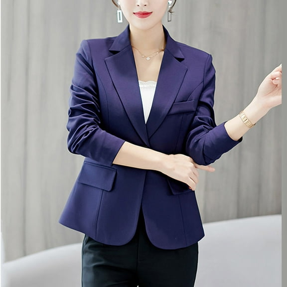 Nmnitkp Womens One Button Blazer Casual Open Front Long Sleeve Suit Jackets Business Work Office Blazers Blue,M