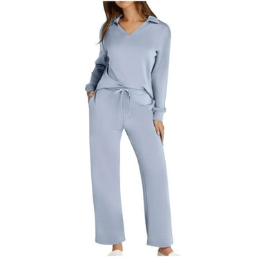 Nmnitkp Womens Pajama Sets Soft and Comfortable Pajama Long Sleeve Sleepwear and Long Pants Soft Pjs Loungewear Solid Color Womens Pajamas with Pockets