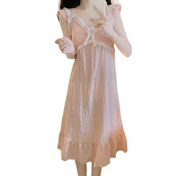 Nmnitkp Womens Pajamas Summer Sleeveless Camisole Nightdress with Built-in Bra Padding – Solid Color Cloud Cotton Loungewear Dress