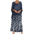 thumbnail image 1 of Nmnitkp Womens Plus Size Summer Dresses Floral Print Chiffon Dresses Fashion Fake Two-Piece Summer Maxi Dress Crew Neck 1/2 Sleeve Wrap Guest Casual Dresses S-4XL, 1 of 7