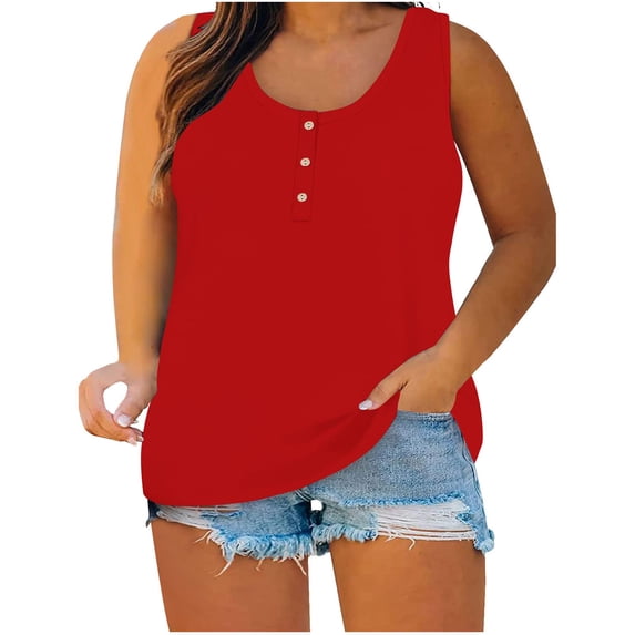 Nmnitkp Womens Plus Size Tank Tops Summer Sleeveless Henley T-Shirts Tops Casual Loose Fit Button Down Tunics Shirts XL-5XL