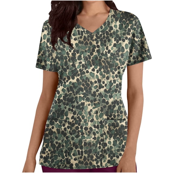 Nmnitkp Womens Scrub Tops Boasting Colorful Floral Prints Along With Short Sleeve Scrub Tops Suitable for Nursing Uniforms With Convenient Pockets