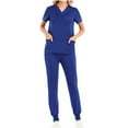 thumbnail image 1 of Nmnitkp Womens Scrubs Suit Set Solid Color V-neck Short Sleeved Scrub Tops with Uniform Jogger Stretchy Suit Set with Multi Pocket for Workwear, 1 of 3