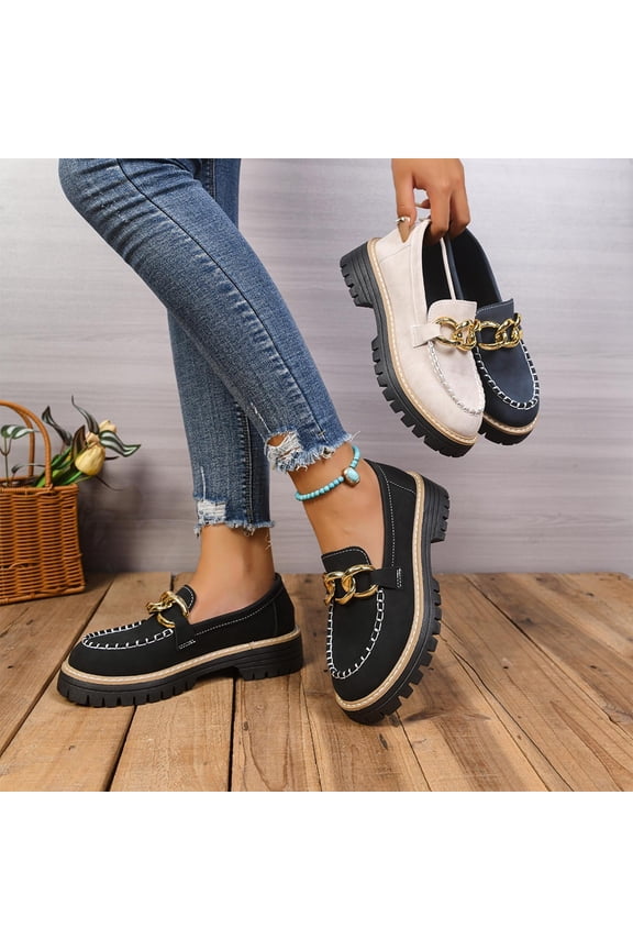 Womens Shoes Fashion Casual Frosted Round Head Thick Heel Thick Bottom Loafers Mid Heel Shoes Black,36