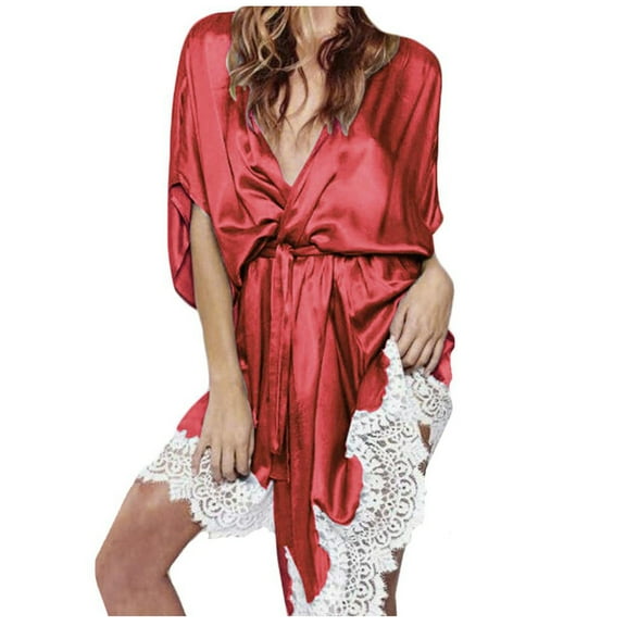 Nmnitkp Womens Silk Robe Satin Robe Silky Kimono Lace Bathrobe Sleepwear Premium Healthy Fabric Women's Robe Wedding For Bridal Bride Bridesmaid Robes