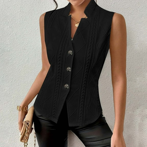 Nmnitkp Womens Sleeveless Button Down Shirt Tops V Neck Business Casual Collared Blouses Tank Top Black,M