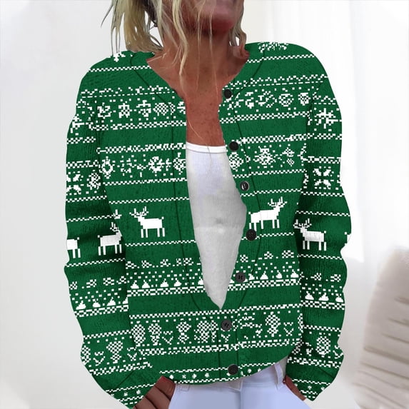 Nmnitkp Womens Striped Cardigan Christmas Vintage Print Sweaters Long Sleeve V Neck Lightweight Open Front Button Down Knit Cardigans Green,3XL